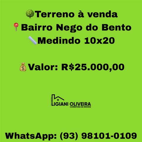 Terreno com 200m², à venda, no bairro Nego do Bento em Novo Progresso