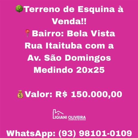Terreno com 500m², à venda, no bairro Bela Vista em Novo Progresso