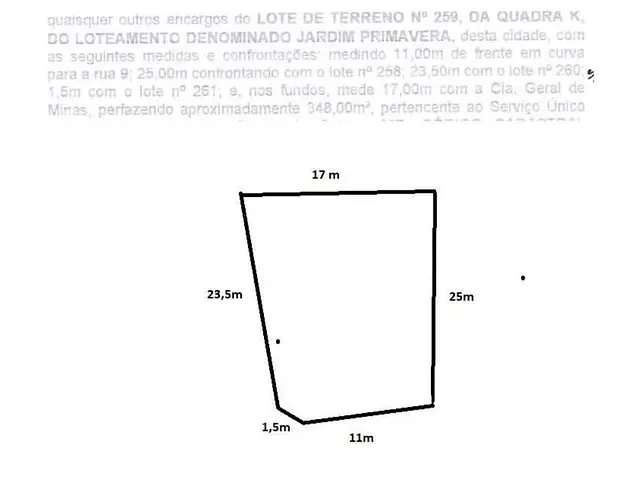 Terreno com 348m², à venda, no bairro Parque Primavera em Poços de Caldas