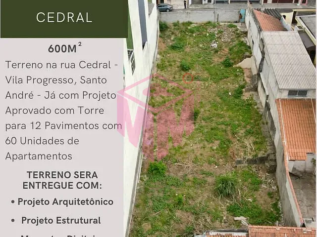 Terreno com 600m², à venda, no bairro Vila Progresso em Santo André
