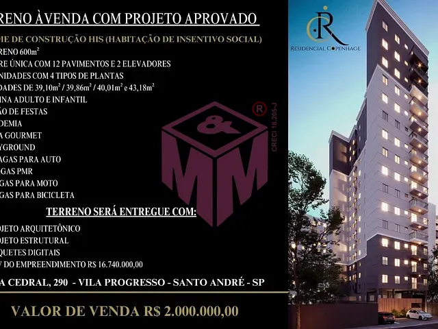 Terreno com 600m², à venda, no bairro Vila Progresso em Santo André