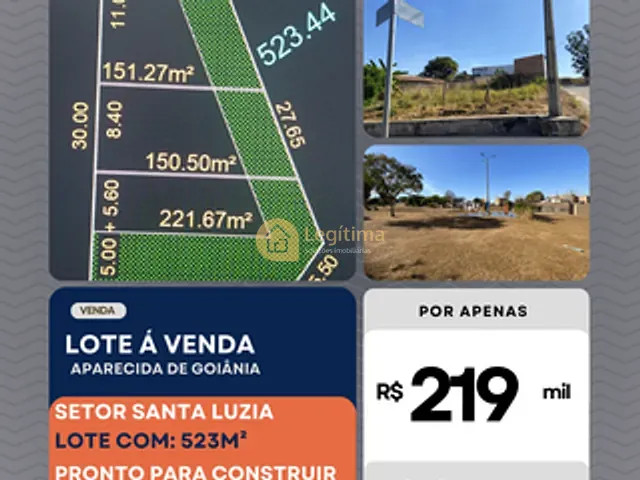 Terreno com 524m², à venda, no bairro Sítios Santa Luzia Residencial em Aparecida de Goiânia