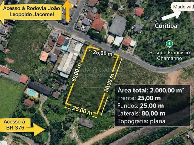 Terreno com 2m², à venda, no bairro Vargem Grande em Pinhais