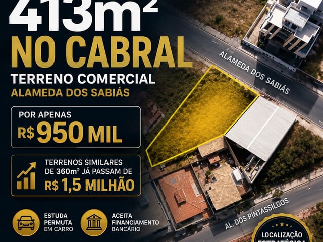 Terreno com 413m², à venda, no bairro Cabral em Contagem