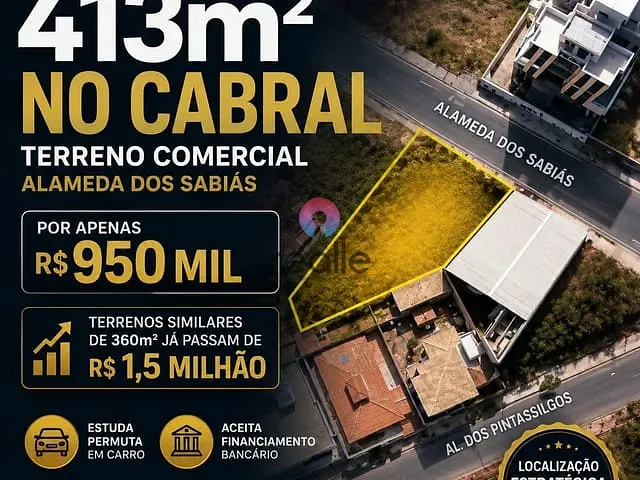 Terreno com 413m², à venda, no bairro Cabral em Contagem