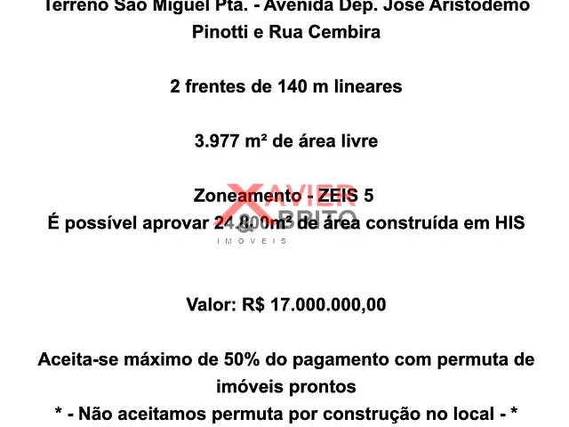 Terreno com 3977m², à venda, no bairro Vila Curuçá em São Paulo