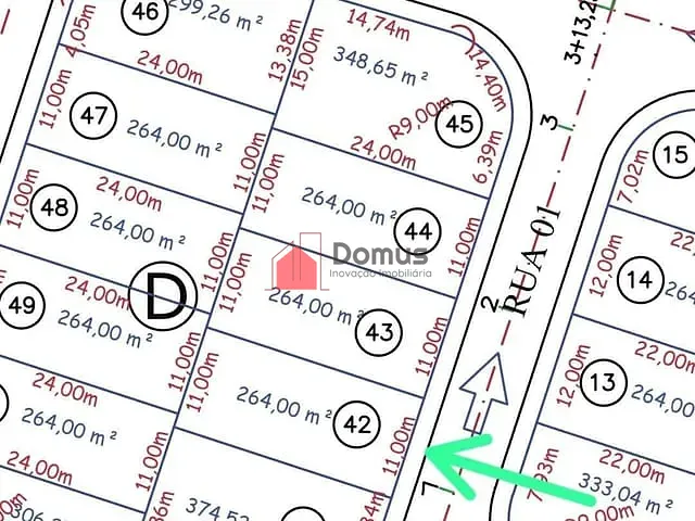 Terreno com 264m², à venda, no bairro Parque das Nações em Pindamonhangaba