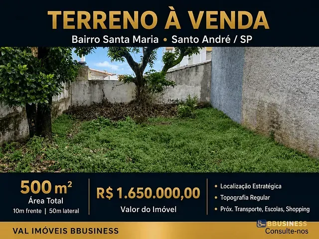 Terreno com 500m², à venda, no bairro Santa Maria em Santo André