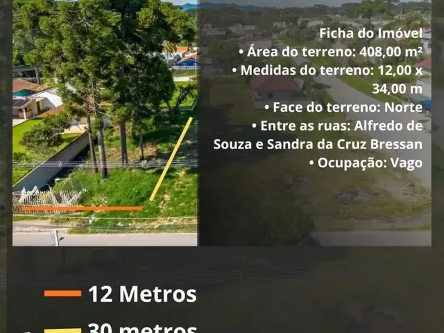 Terreno com 408m², à venda, no bairro Vila Mariana em Piraquara