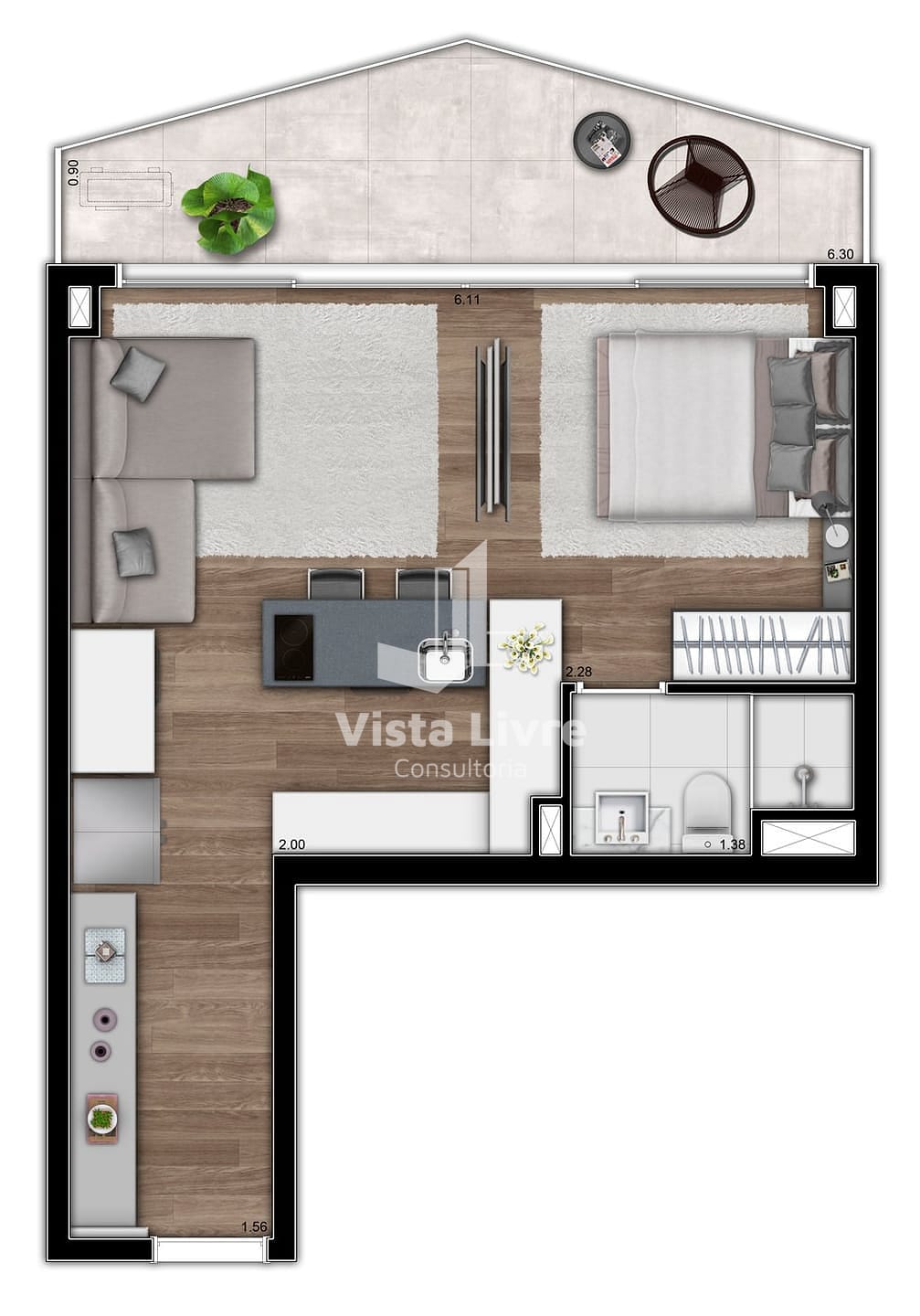 Cobertura, 1 quarto, 61 m² - Foto 42