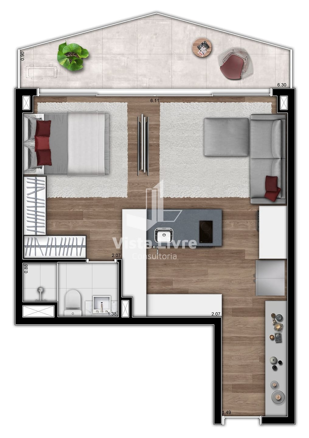 Cobertura, 1 quarto, 61 m² - Foto 44