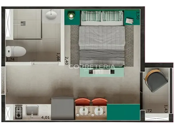 Studio 1 quarto e 1 banheiro, à venda, no bairro Conceição em São Paulo