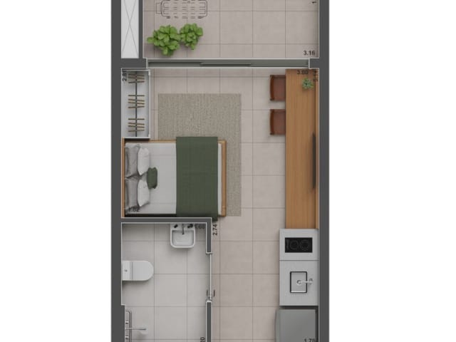 Planta do Studio - Studio à venda 1 Quarto 24.62M² Brooklin Novo São Paulo - SP | Voga Flórida - NR | YBY Imóveis