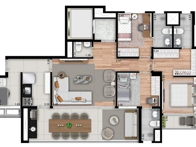 Planta do Apartamento - Apartamento à venda 3 Quartos 3 Suites 2 Vagas 112M² Ipiranga São Paulo - SP | Correteria Imóveis