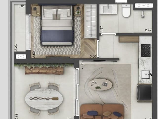 Planta do Apartamento - Apartamento à venda 1 Quarto 1 Suite 1 Vaga 48.32M² Jardim Paulista São Paulo - SP | Galeria Lorena - Residencial | YBY Imóveis