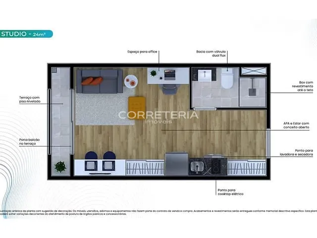 Studio 1 quarto e 1 banheiro, à venda, no bairro Brooklin Paulista em São Paulo