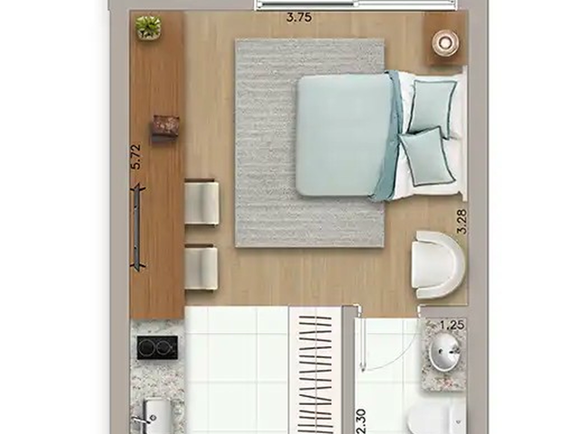 Planta do Studio - Studio à venda 1 Quarto 28.49M² Sumaré São Paulo - SP | Ateliê Vila Madalena - NR | Lares e Andares Imóveis