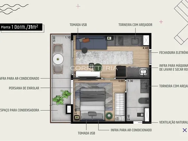 Apartamento 1 quarto e 1 banheiro, à venda, no bairro Pinheiros em São Paulo