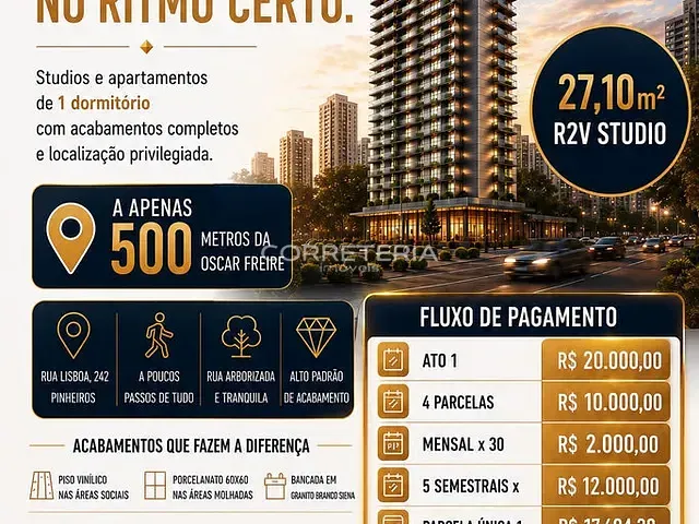 Studio 1 quarto e 1 banheiro, à venda, no bairro Pinheiros em São Paulo