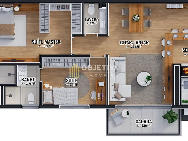 Apartamento 2 quartos e 3 banheiros, à venda, no bairro Tristeza em Porto Alegre