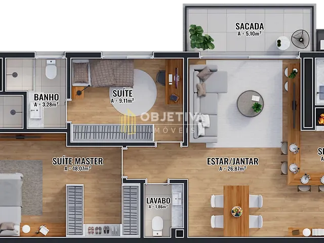 Apartamento 2 quartos e 3 banheiros, à venda, no bairro Tristeza em Porto Alegre