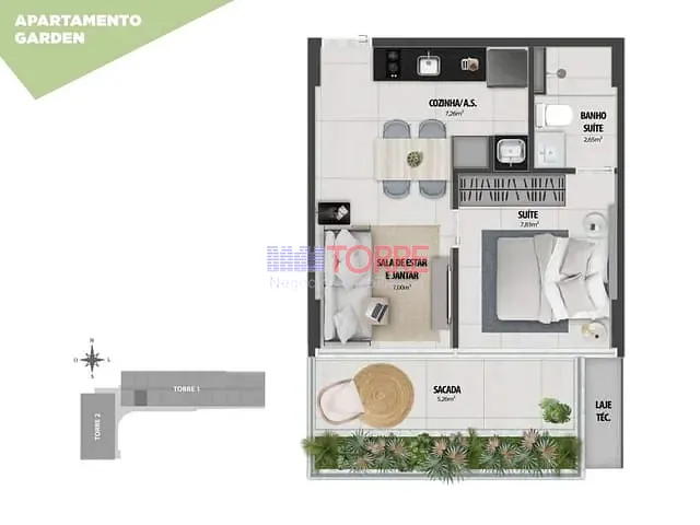 Apartamento 1 quarto e 1 banheiro, à venda, no bairro Jardim Atlântico em Ilhéus