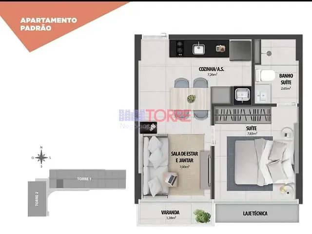 Apartamento 1 quarto e 1 banheiro, à venda, no bairro Jardim Atlântico em Ilhéus